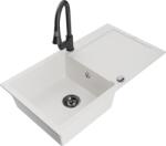 Mexen Leo chiuvetă de granit cu 1 compartiment cu scurgător și baterie de bucătărie Elia, albă - 6501-20-670101-70 (6501-20-670101-70)
