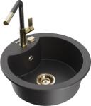 Mexen Diego chiuvetă de granit cu 1 cameră cu baterie de bucătărie Flora, negru pătat - 6512-76-670401-75-G (6512-76-670401-75-G)
