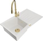 Mexen Cesar chiuvetă de granit cu 1 compartiment cu scurgător și baterie de bucătărie Savita, alb - 6514-20-672601-50 (6514-20-672601-50)