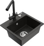 Mexen Milo chiuvetă de granit cu 1 cuvă cu baterie de bucătărie Duero, negru/metalic auriu - 6505-75-671600-70 (6505-75-671600-70)
