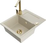 Mexen Enzo chiuvetă de granit cu o cuvă și scurgător, cu baterie de bucătărie Rita, bej - 6506-69-670300-50 (6506-69-670300-50)