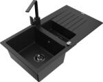 Mexen Matias chiuvetă din granit cu 1, 5 compartimente, cu scurgător și baterie de bucătărie Rita, negru (6502-77-670300-70-B)
