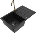 Mexen Bruno chiuvetă de granit 1-cameră cu picurător și baterie de bucătărie Telma, negru - 6513-77-670200-50-B (6513-77-670200-50-B)