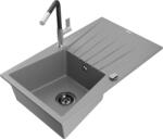 Mexen Cesar chiuvetă de granit cu o cuvă și picurător și baterie de bucătărie Flora, gri - 6514-71-670401-07-B (6514-71-670401-07-B)