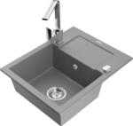 Mexen Enzo chiuvetă de bucătărie din granit cu 1 compartiment cu picurător și baterie de bucătărie Rita, gri (6506-71-670300-00)