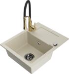 Mexen Enzo chiuvetă de granit cu un compartiment, cu picurător și baterie de bucătărie Aster, Bej - 6506-69-73450-57-B (6506-69-73450-57-B)