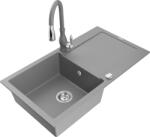 Mexen Leo chiuvetă de bucătărie din granit 1-cameră cu scurgător și baterie de bucătărie Savita, gri - 6501-71-672601-71 (6501-71-672601-71)