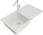 Mexen Leo chiuvetă de granit cu o cuvă și scurgător, cu baterie de bucătărie Flora, albă - 6501-20-670401-00 (6501-20-670401-00)