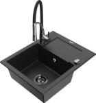 Mexen Enzo chiuvetă de granit cu 1 compartiment, cu scurgător și baterie de bucătărie Aster, negru/auriu metalizat (6506-75-73450-07-B)