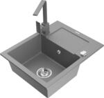 Mexen Enzo chiuvetă de granit cu 1 compartiment cu scurgător și baterie de bucătărie Rita, gri - 6506-71-670300-71 (6506-71-670300-71)
