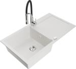 Mexen Leo chiuvetă de granit cu 1 bazin cu scurgător și baterie de bucătărie Aster, alb - 6501-20-73450-07 (6501-20-73450-07)