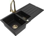 Mexen Andres chiuvetă din granit cu 1, 5 compartimente, cu scurgător și baterie de bucătărie Elia, negru - 6515-77-670101-50 (6515-77-670101-50)