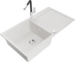 Mexen Leo chiuvetă de granit cu 1 compartiment și scurgător și robinet de bucătărie Flora, alb - 6501-20-670401-07 (6501-20-670401-07)