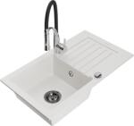 Mexen Pablo chiuvetă din granit cu 1 compartiment, cu scurgător și baterie de bucătărie Aster, alb - 6510-20-73450-07-B (6510-20-73450-07-B)