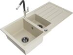 Mexen Andres chiuvetă de granit cu 1, 5 cuve cu picurător și baterie de bucătărie Flora, bej - 6515-69-670401-07-B (6515-69-670401-07-B)