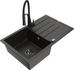 Mexen Bruno chiuvetă de granit cu o singură cuvă, cu picurător și baterie de bucătărie Aster, negru/auriu metalizat (6513-75-73450-70-B)