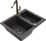 Mexen Carlos chiuvetă de bucătărie din granit cu 1, 5 compartimente cu baterie Flora, negru cu pete - 6518-76-670401-57-B (6518-76-670401-57-B)