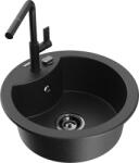 Mexen Diego chiuvetă de granit cu 1 cuvă cu baterie de bucătărie Flora, negru/metalic argintiu - 6512-73-670401-70-B (6512-73-670401-70-B)