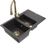 Mexen Gaspar chiuvetă de granit cu 1, 5 cuve cu scurgător și baterie de bucătărie Savita, negru pătat - 6507-76-672601-50 (6507-76-672601-50)