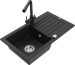 Mexen Pablo chiuvetă de granit cu o cuvă și scurgător și baterie de bucătărie Duero, negru - 6510-77-671600-70 (6510-77-671600-70)