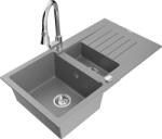 Mexen Matias chiuvetă granit 1, 5 compartimente cu scurgător și baterie bucătărie Elia, gri - 6502-71-670101-00 (6502-71-670101-00)