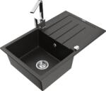 Mexen Bruno Chiuvetă din granit cu 1 compartiment, cu scurgător și baterie de bucătărie Rita, negru/auriu metalizat (6513-75-670300-00)