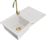 Mexen Cesar chiuvetă de granit cu 1 compartiment, cu scurgător și baterie de bucătărie Telma, albă - 6514-20-670200-50 (6514-20-670200-50)