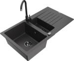 Mexen Matias chiuvetă de granit cu 1, 5 compartimente cu scurgător și baterie de bucătărie Telma, negru cu pete (6502-76-670200-70-B)