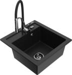 Mexen Vito chiuvetă de granit cu 1 compartiment și baterie de bucătărie Aster, negru - 6503-77-73450-07-B (6503-77-73450-07-B)