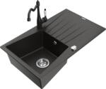 Mexen Cesar chiuvetă din granit cu 1 cuvă, cu scurgător și baterie de bucătărie Carla, negru/auriu metalic (6514-75-670700-70)