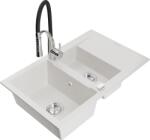 Mexen Gaspar chiuvetă de granit cu 1, 5 compartimente cu picurător și baterie de bucătărie Aster, alb - 6507-20-73450-07 (6507-20-73450-07)