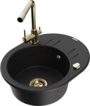 Mexen Kevin chiuvetă de granit 1-cameră cu scurgător și baterie de bucătărie Duero, negru - 6517-77-671600-50 (6517-77-671600-50)