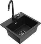 Mexen Milo chiuvetă de granit cu 1 compartiment cu baterie de bucătărie Telma, negru/auriu - 6505-75-670200-70-B (6505-75-670200-70-B)