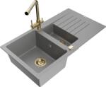 Mexen Matias chiuvetă de granit cu 1, 5 compartimente cu picurător și baterie de bucătărie Duero, gri - 6502-71-671600-50 (6502-71-671600-50)