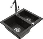 Mexen Carlos chiuvetă din granit cu 1, 5 compartimente cu baterie de bucătărie Flora, negru/auriu metalizat (6518-75-670401-07)