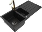 Mexen Andres chiuvetă de bucătărie din granit, cu 1, 5 cuve, cu scurgător și baterie de bucătărie Rita, negru (6515-77-670300-50-B)