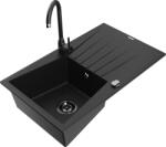Mexen Cesar chiuvetă de granit cu o cuvă și scurgător și baterie de bucătărie Telma, negru - 6514-77-670200-70-B (6514-77-670200-70-B)