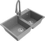 Mexen Tomas chiuvetă de granit cu 2 compartimente și baterie de bucătărie Elia, gri - 6516-71-670101-71 (6516-71-670101-71)