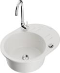 Mexen Kevin chiuvetă de granit cu 1 bazin cu scurgător și baterie de bucătărie Telma, albă - 6517-20-670200-00 (6517-20-670200-00)