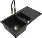 Mexen Matias chiuvetă de granit cu 1, 5 cuve și scurgător, cu baterie de bucătărie Aster, negru - 6502-77-73450-57-G (6502-77-73450-57-G)