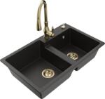 Mexen Tomas chiuvetă din granit cu 2 compartimente cu baterie de bucătărie Savita, negru/auriu metalic - 6516-75-672601-50 (6516-75-672601-50)