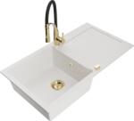 Mexen Leo chiuvetă de granit cu 1 cuvă cu scurgător și baterie de bucătărie Aster, alb - 6501-20-73450-57-G (6501-20-73450-57-G)