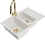 Mexen Gaspar chiuvetă de bucătărie din granit cu 1, 5 cuve cu picurător și baterie Elia, alb - 6507-20-670101-50 (6507-20-670101-50)