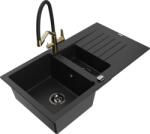 Mexen Matias chiuvetă din granit cu 1, 5 compartimente cu picurător și baterie de bucătărie Duo, negru - 6502-77-671701-57-B (6502-77-671701-57-B)