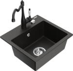 Mexen Milo chiuvetă de granit cu 1 compartiment cu baterie de bucătărie Carla, negru/auriu metalic - 6505-75-670700-70 (6505-75-670700-70)