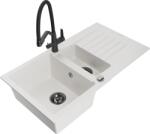 Mexen Matias chiuvetă din granit cu 1, 5 cuve, cu scurgător și baterie de bucătărie Duo, albă - 6502-20-671701-70-B (6502-20-671701-70-B)