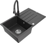 Mexen Bruno chiuvetă de granit cu 1 compartiment și scurgător și baterie de bucătărie Elia, negru cu pete - 6513-76-670101-76 (6513-76-670101-76)