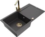 Mexen Leo chiuvetă de granit cu 1 compartiment cu scurgător și baterie de bucătărie Rita, negru pătat - 6501-76-670300-50 (6501-76-670300-50)