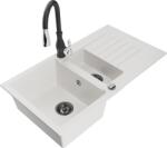 Mexen Matias chiuvetă de granit cu 1, 5 compartimente cu scurgător și baterie de bucătărie Savita, albă - 6502-20-672601-70 (6502-20-672601-70)