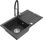 Mexen Pablo chiuvetă de granit cu un compartiment, cu picurător și baterie de bucătărie Aster, Neagră picățele - 6510-76-73450-0 (6510-76-73450-07)